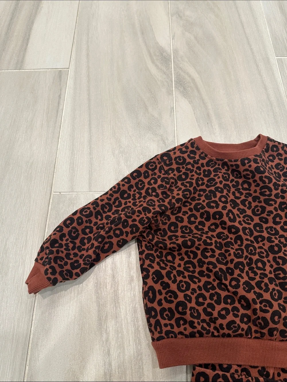 H&M 4T Leopard Print Leggings and Sweatshirt Matc Set with Gray Heart Leggings